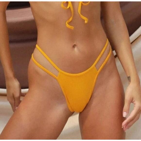 Free People Toast Swim Bikini Bottom Size L Marygold Yellow Open Side Cheeky NWT - Picture 1 of 10